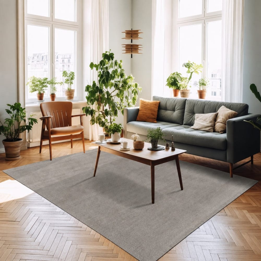 AFK Living Teppich handgefertigt Wolle Baumwolle 200 x 290 cm style classic chic Grau