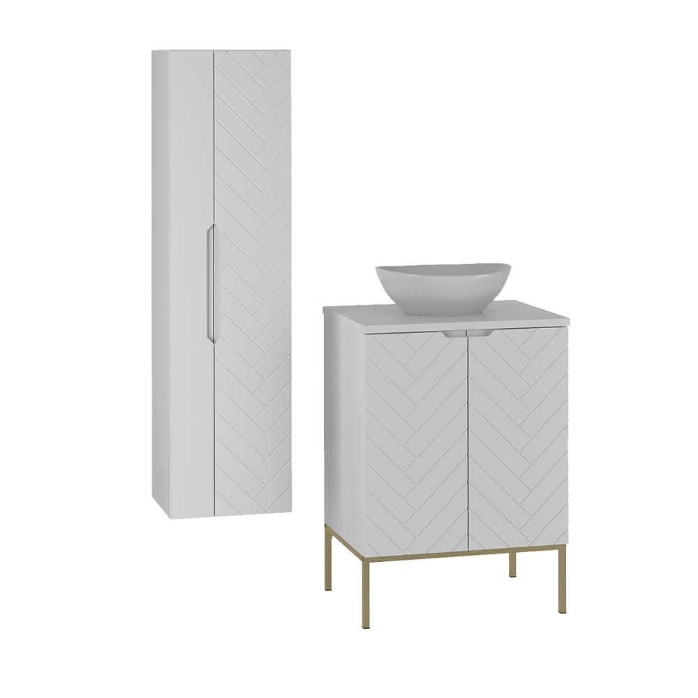 Ensemble meuble vasque 2 portes sur pieds colonne stratifiés blanc
