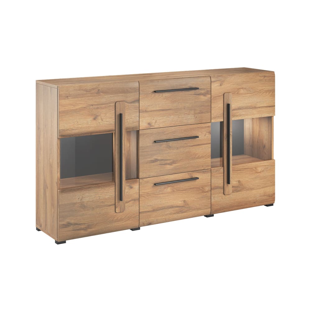 Petits meubles Anrichte 2 Türen 3 Schubladen mit LED Laminierte Platten Holz Braun Spanplatte
