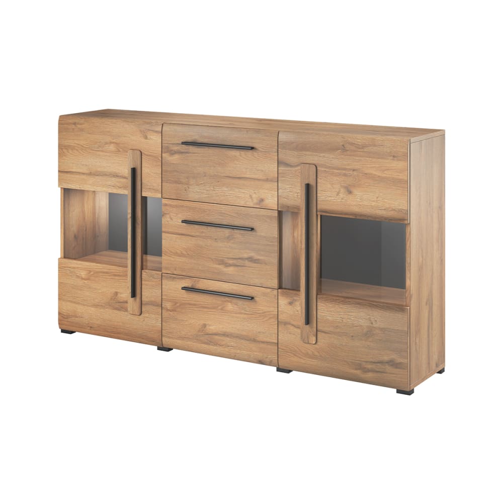 Buffet 2 portes 3 tiroirs avec LED stratifiés beige