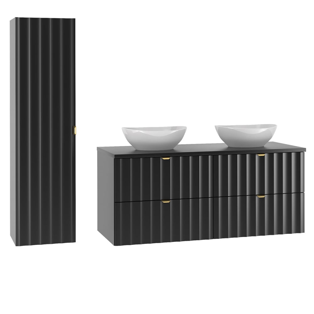 Ensemble meuble double vasque 120cm panneaux mélaminé et mdf noir Ensemble meuble double vasque 120cm panneaux mélaminé et mdf noir