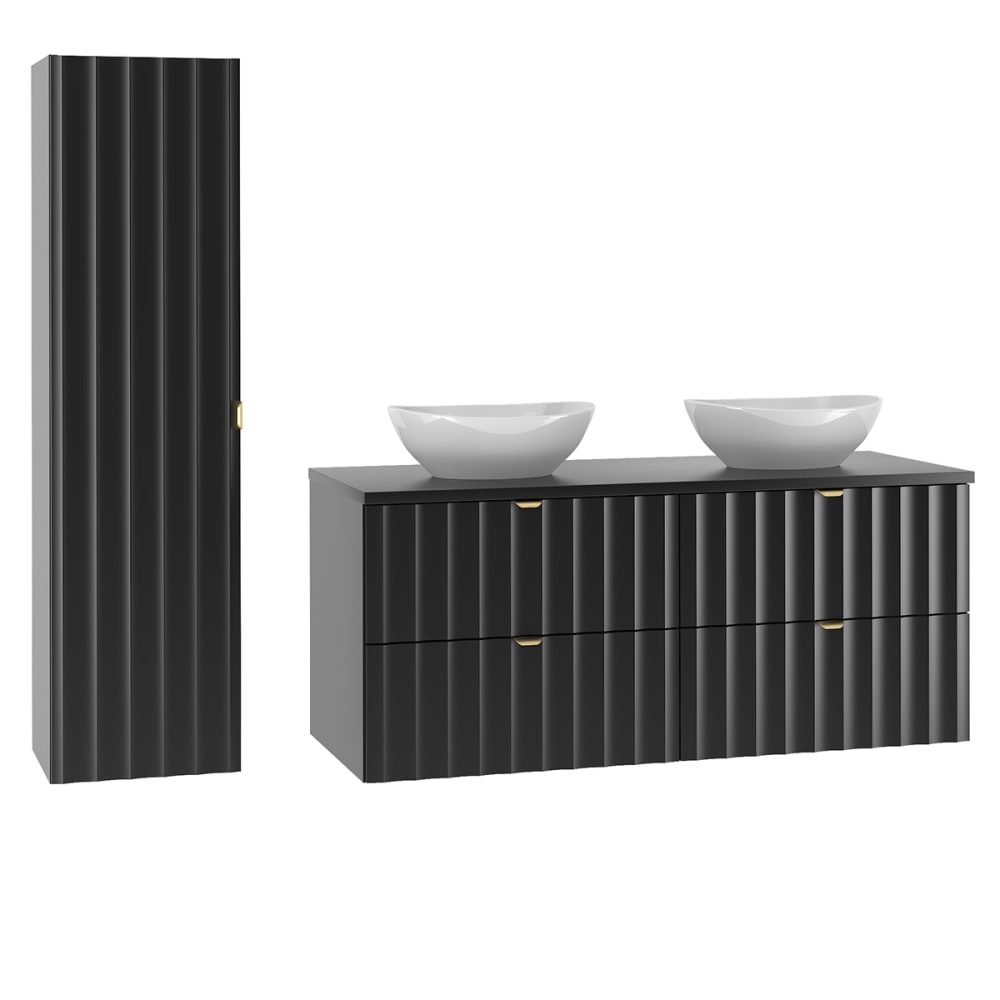 Ensemble meuble double vasque colonne stratifiés noir