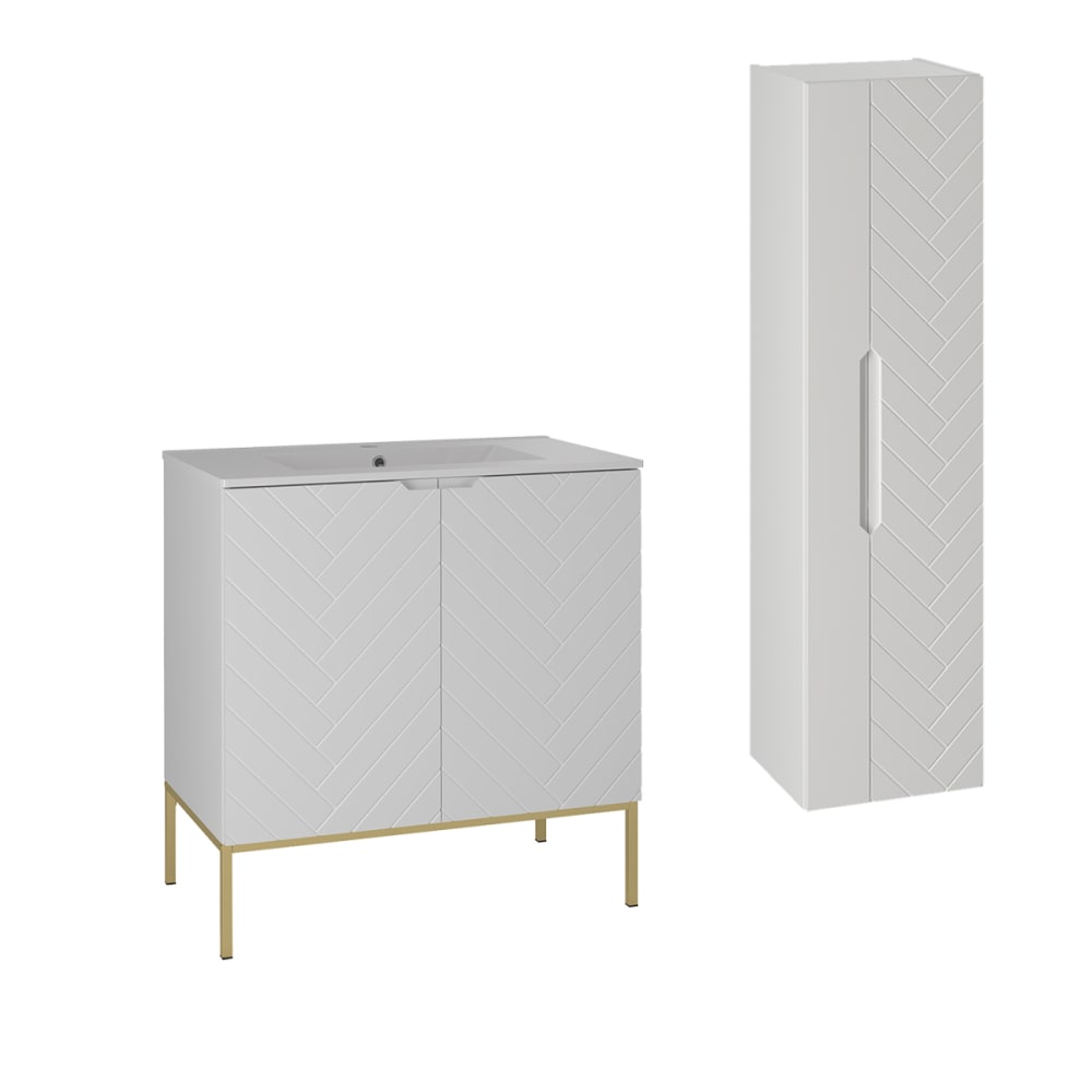 Ensemble meuble vasque encastrée sur pieds colonne stratifiés blanc