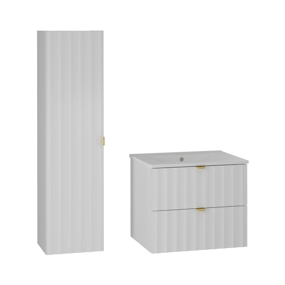 Ensemble meuble vasque encastrée colonne stratifiés blanc