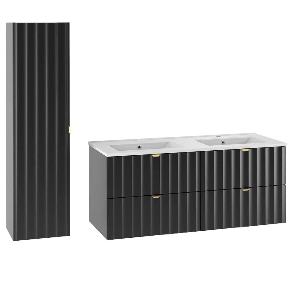 Ensemble meuble double vasque encastrée colonne stratifiés noir