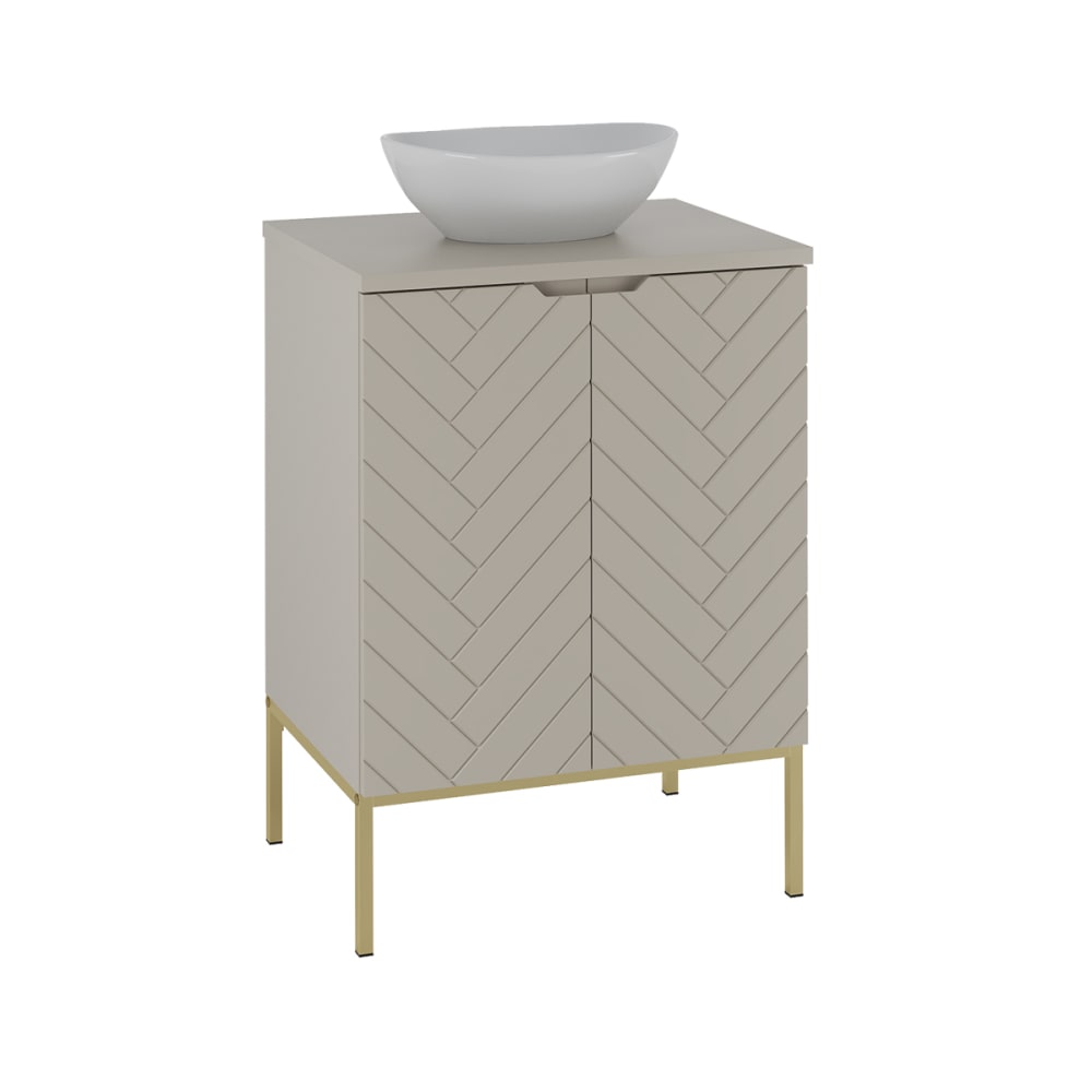 Meuble vasque 2 portes sur pieds stratifiés beige