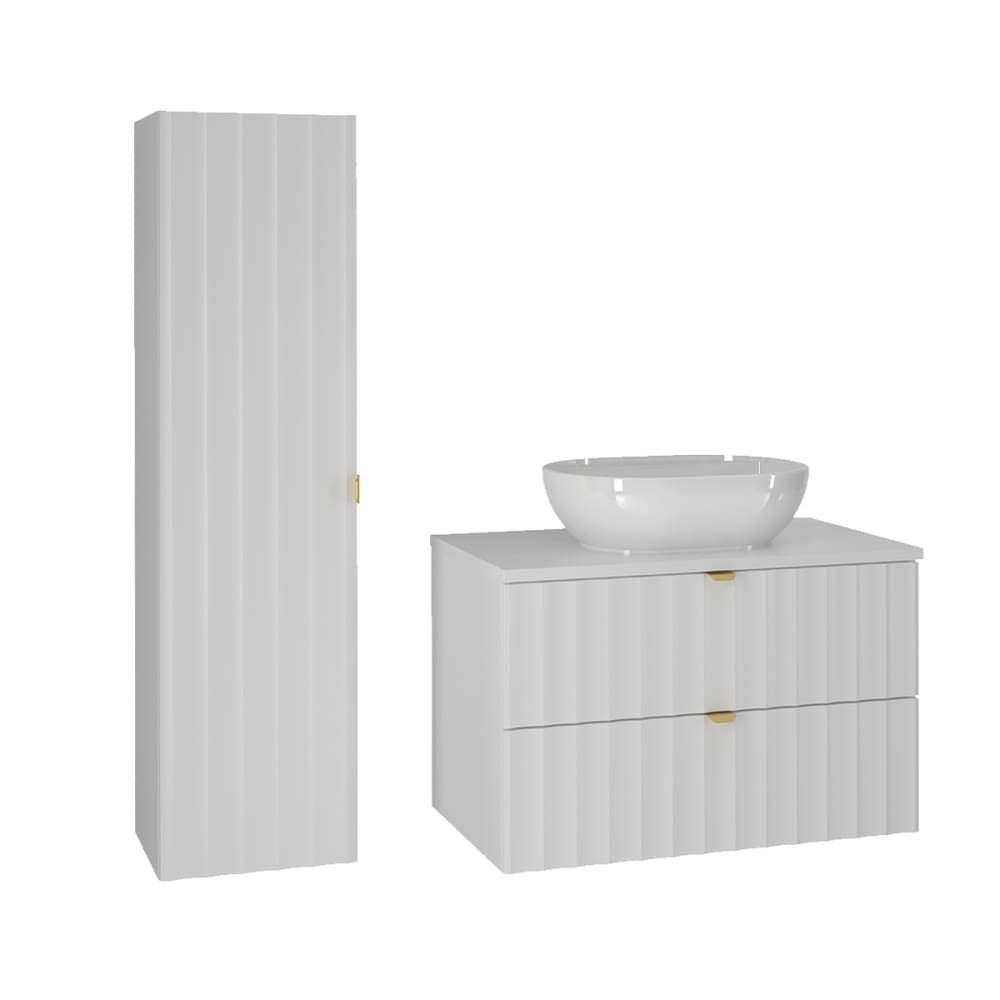 Ensemble meuble vasque colonne stratifiés blanc