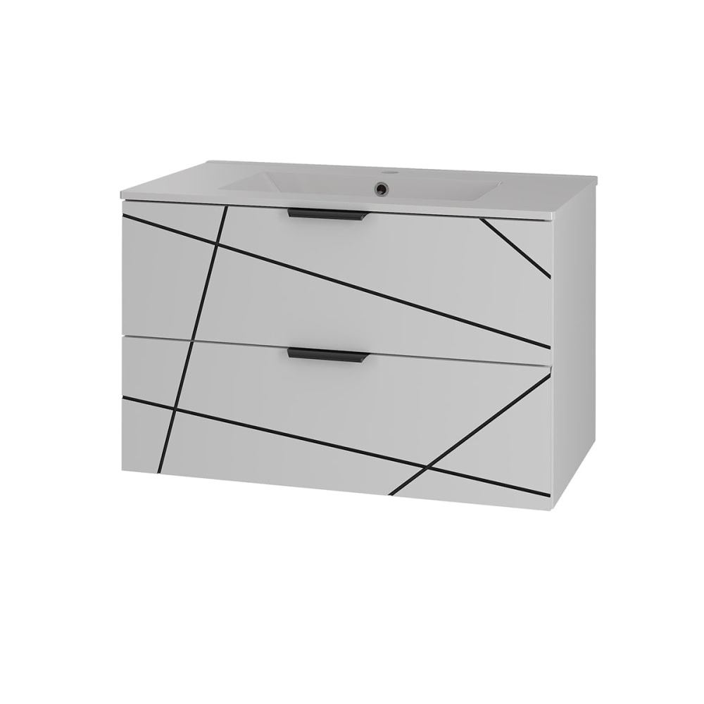 Petits meubles Meuble simple vasque encastrée 80cm panneaux mélaminé et mdf blanc Blanc Panneau De Particules - 81x50x46cm