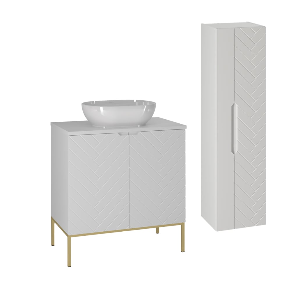 Ensemble meuble vasque 2 portes sur pieds colonne stratifiés blanc