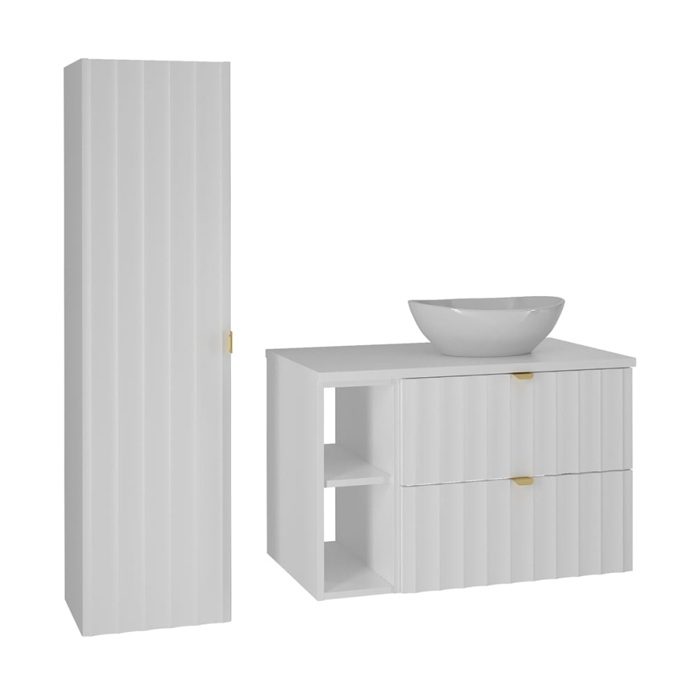 Ensemble meuble vasque colonne stratifiés blanc