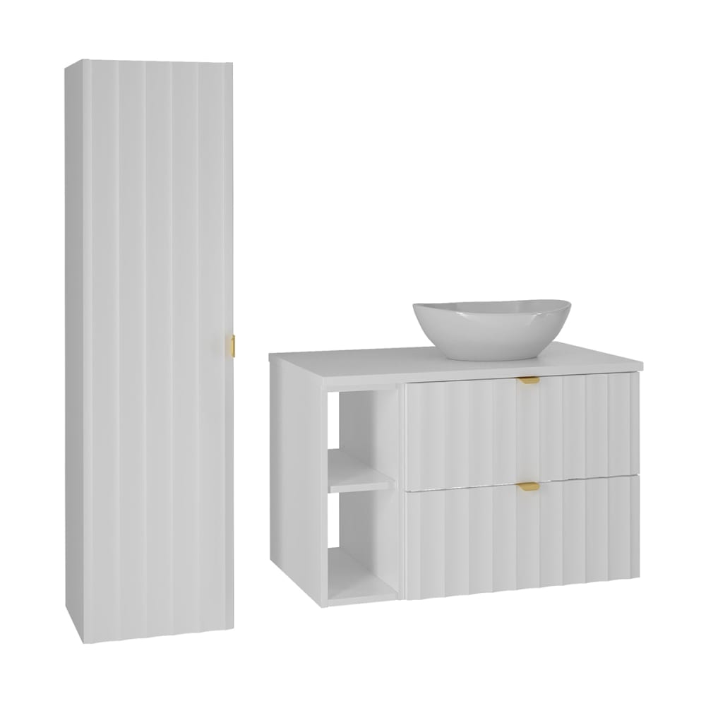Set Waschtisch 80cm 2 Nischen Melamin Weiß - Maisons Du Monde