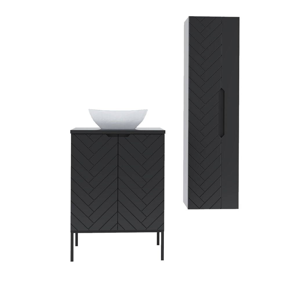 Ensemble meuble simple vasque 60cm panneaux mélaminé et mdf noir
