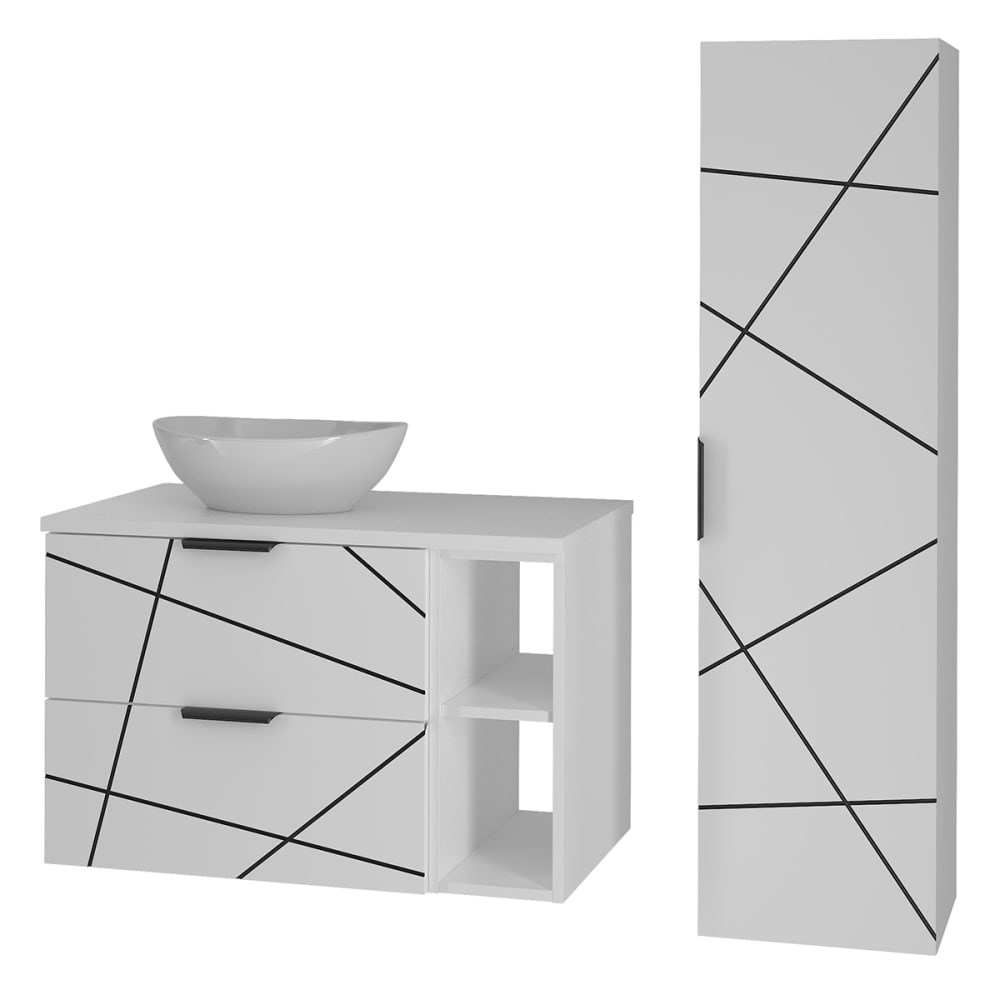 Ensemble meuble vasque colonne stratifiés blanc