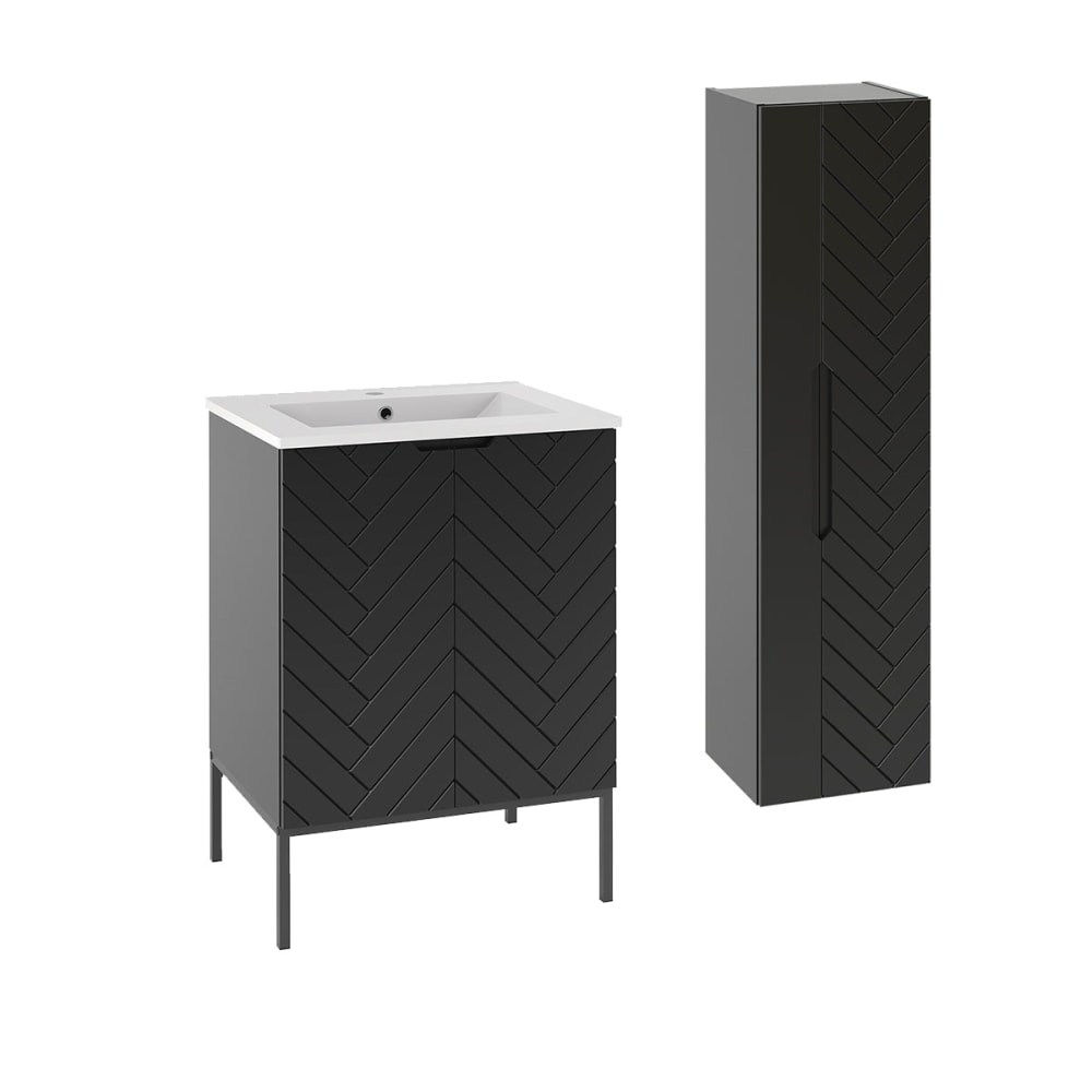 Ensemble meuble simple vasque panneaux mélaminé et mdf noir