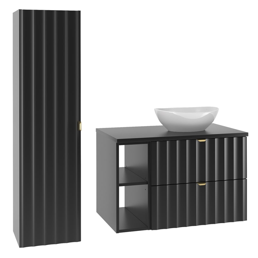 Ensemble meuble vasque colonne stratifiés noir