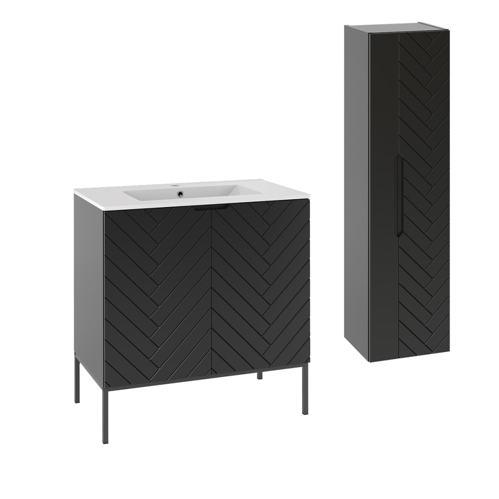 Ensemble meuble vasque encastrée sur pieds colonne stratifiés noir
