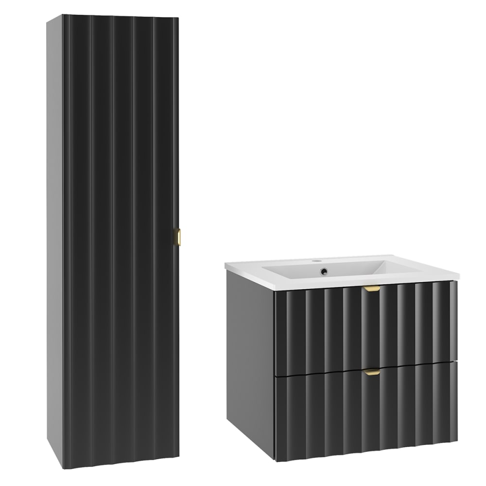 Ensemble meuble vasque encastrée colonne stratifiés noir