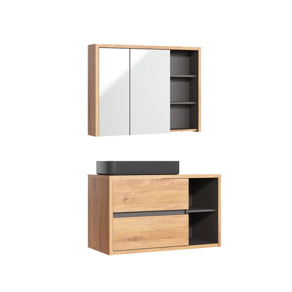 Ensemble meuble simple vasque 100cm panneaux mélaminé et mdf gris Ensemble meuble simple vasque 100cm panneaux mélaminé et mdf gris