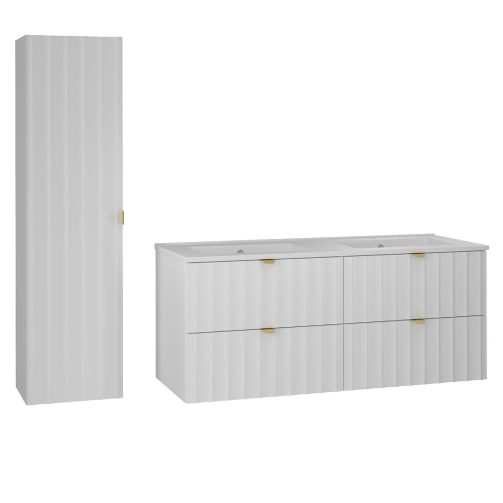 Ensemble meuble double vasque encastrée colonne stratifiés blanc
