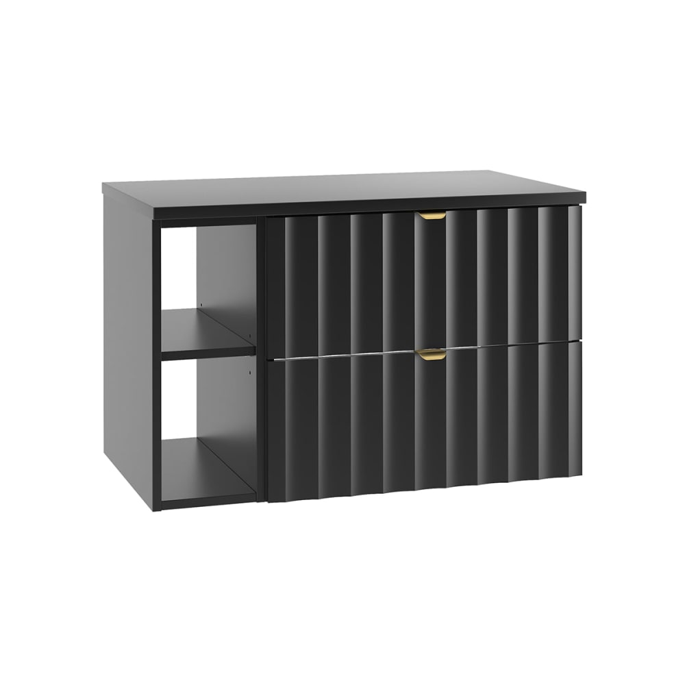 Petits meubles Waschtisch 80cm 2 Nischen Waschtisch Melamin Schwarz Schwarz Spanplatte