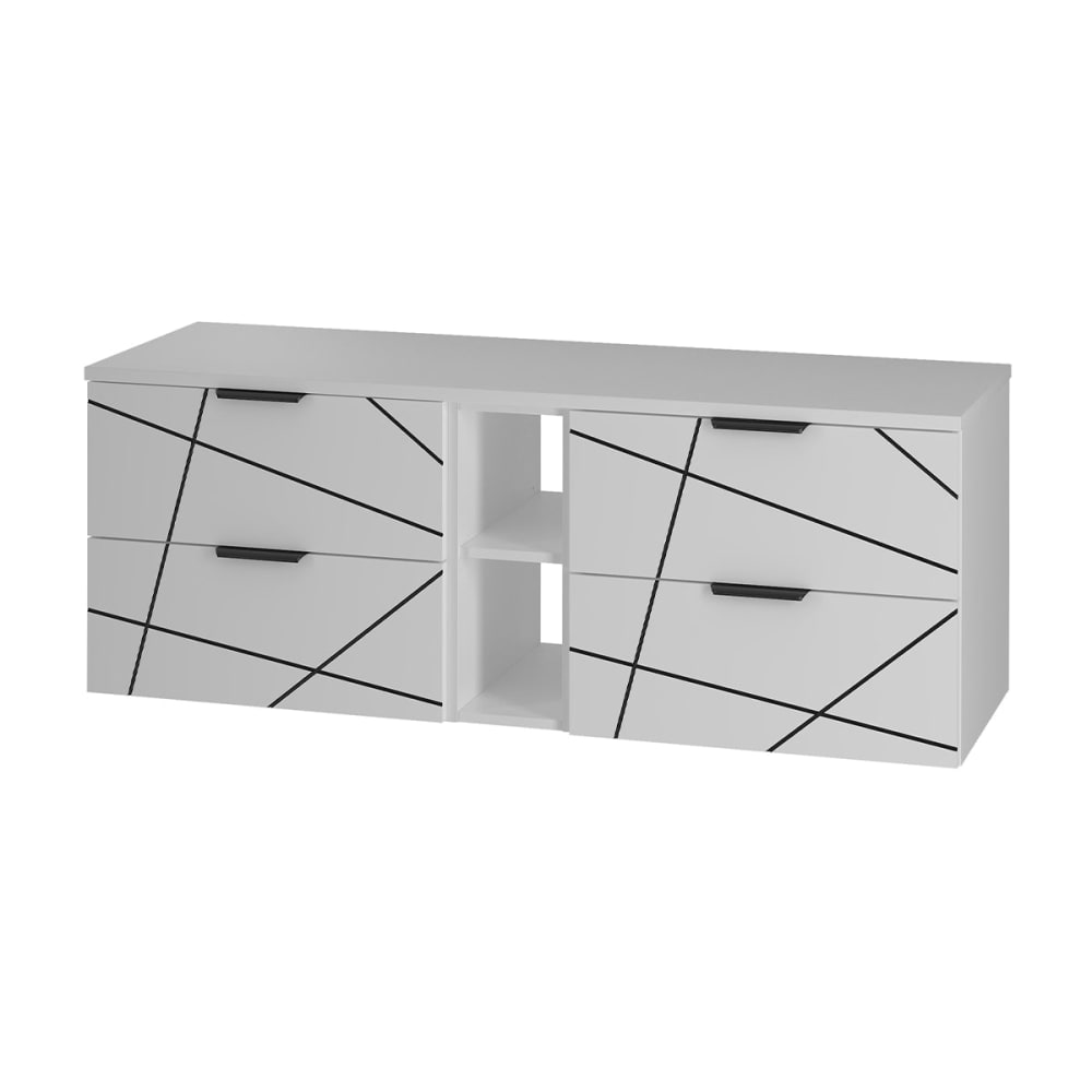Petits meubles Meuble sous-vasque 140cm 2 niches panneaux mélaminé et mdf blanc Blanc Panneau De Particules - 140x52x46cm