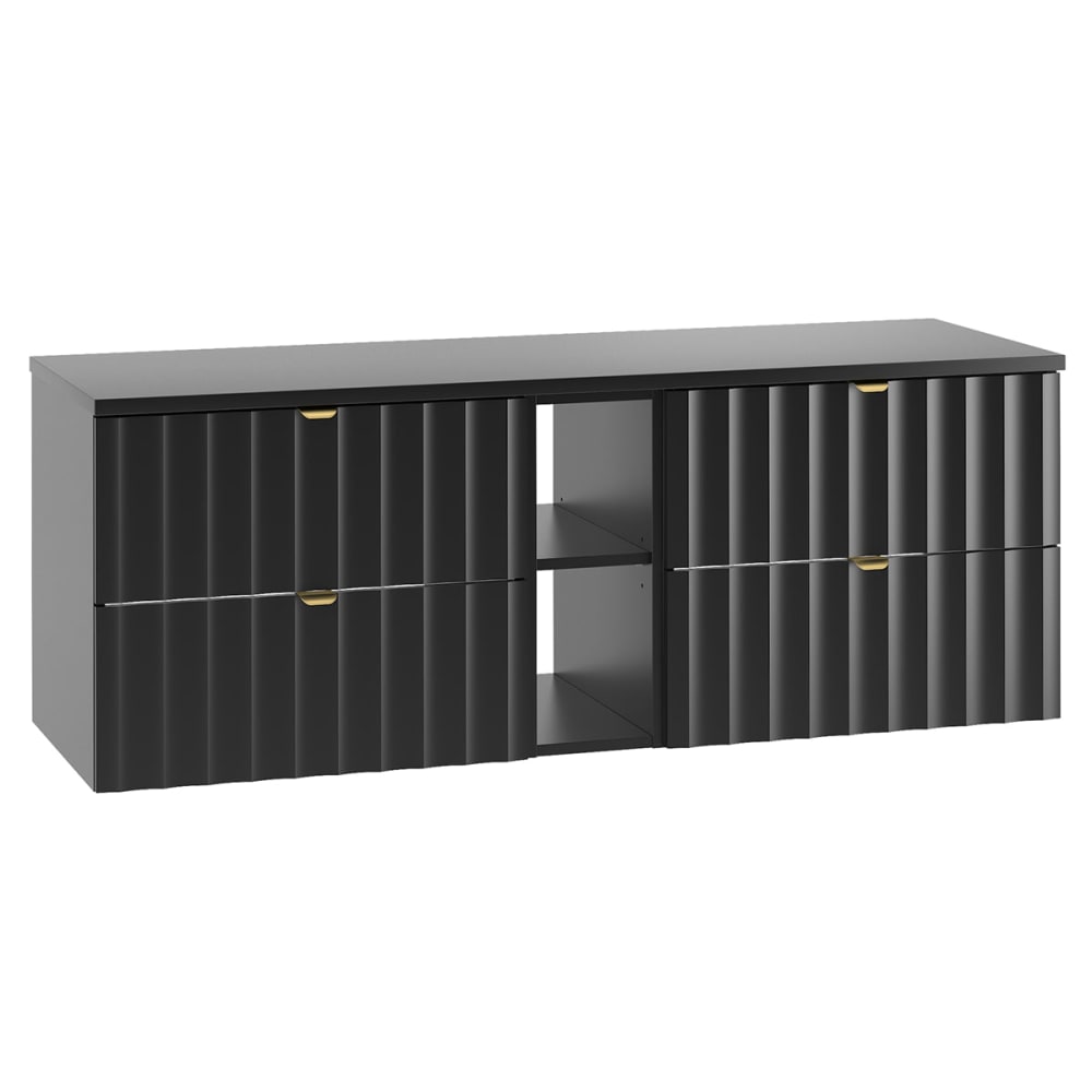 Petits meubles Waschtisch 140cm 2 Nischen Waschtisch Melamin Schwarz Schwarz Spanplatte