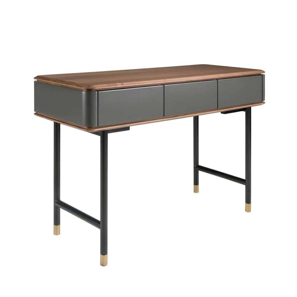 Console rectangulaire en noyer, bois gris foncé mat et acier noir Console rectangulaire en noyer, bois gris foncé mat et acier noir