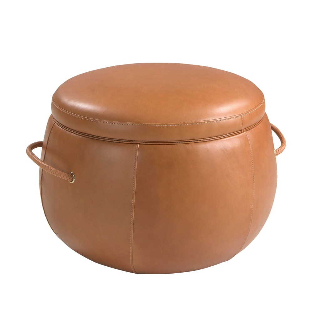 Pouf Élégant en Cuir de Chameau