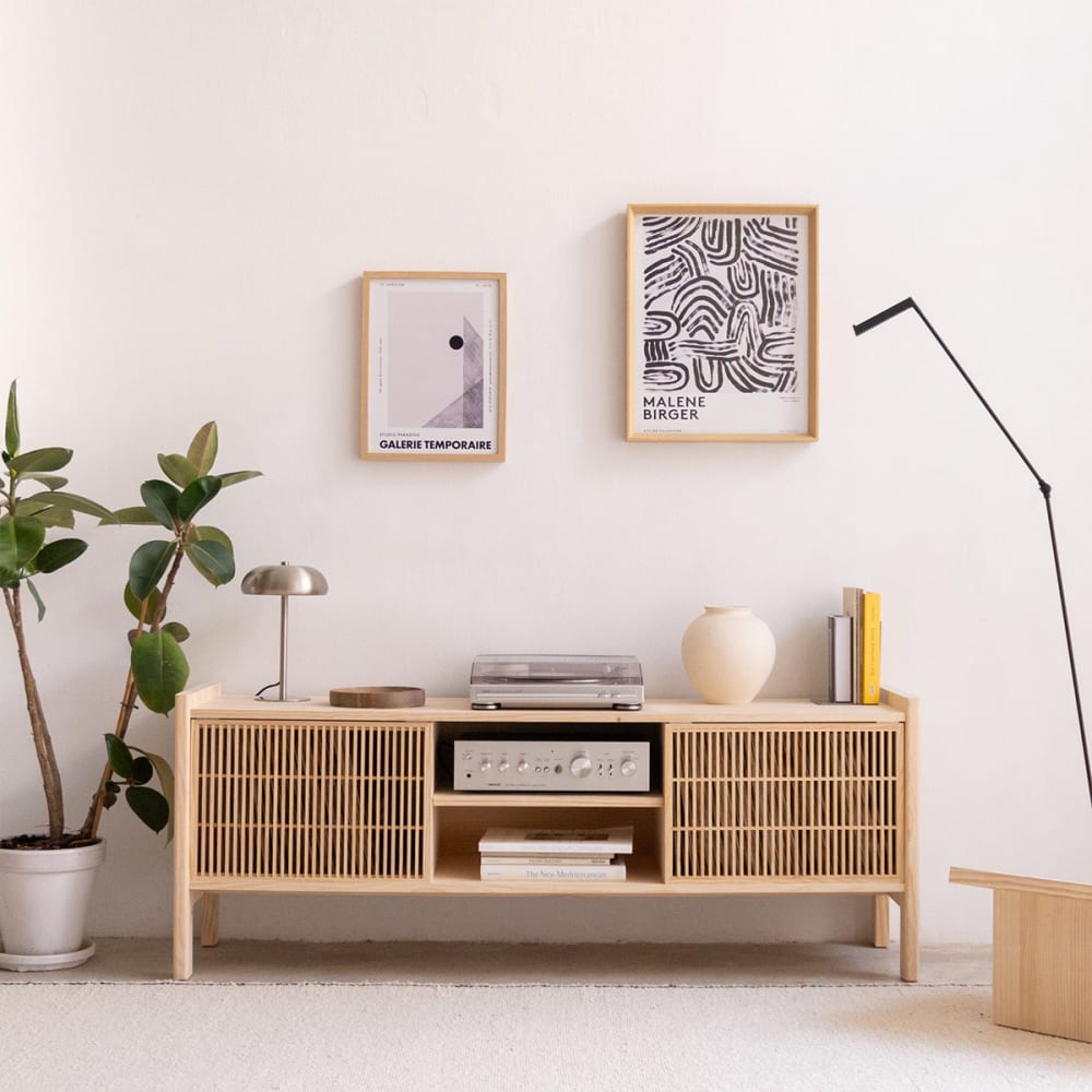 Meuble TV en pin massif 151,2 cm Verni