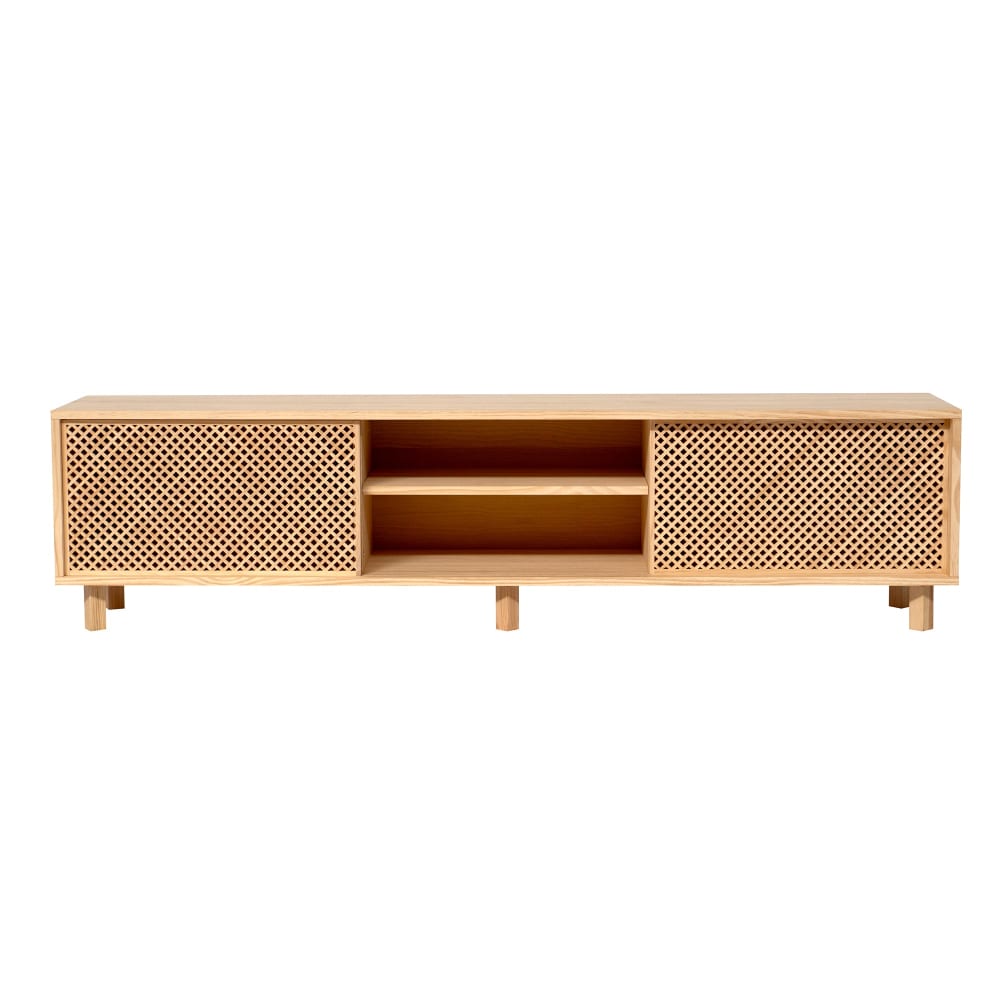 Meuble TV avec 2 portes en bois massif naturel - 180 cm Verni