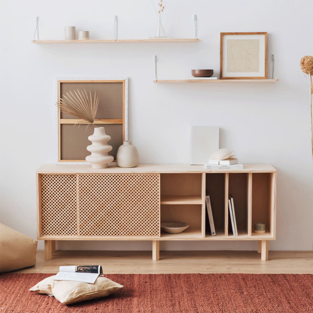 Buffet en bois massif naturel - trois séparateurs - 170 cm Verni - Maisons du Monde