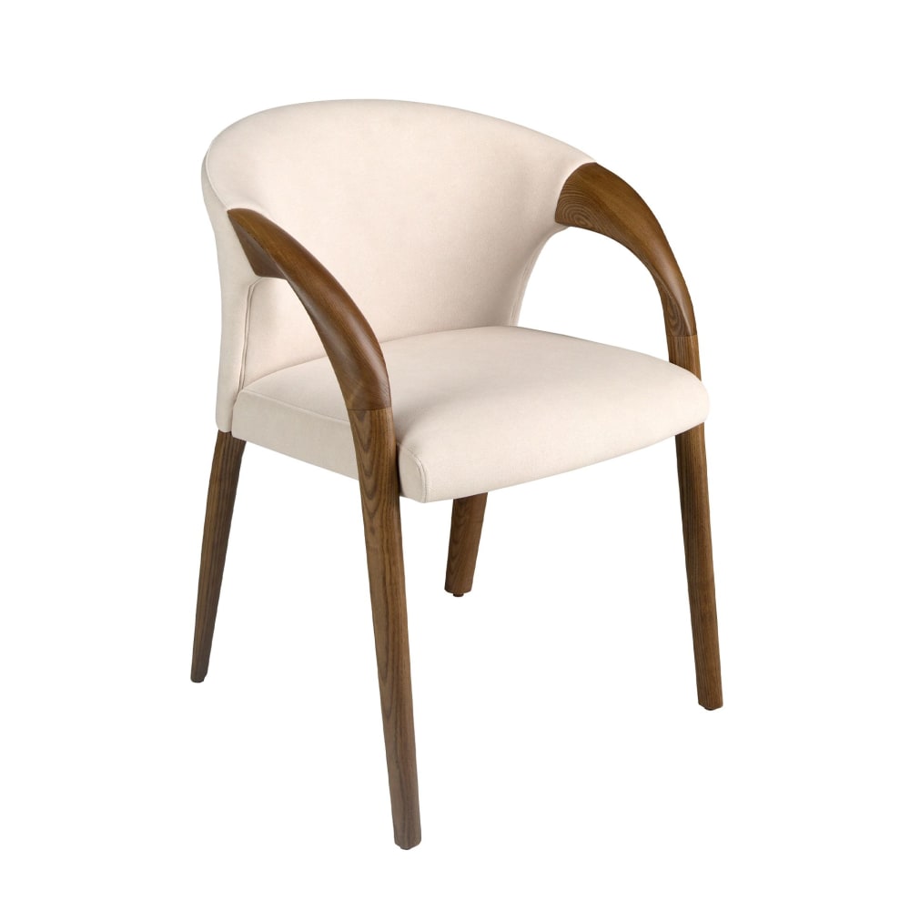 Chaise en velours crème - accoudoirs