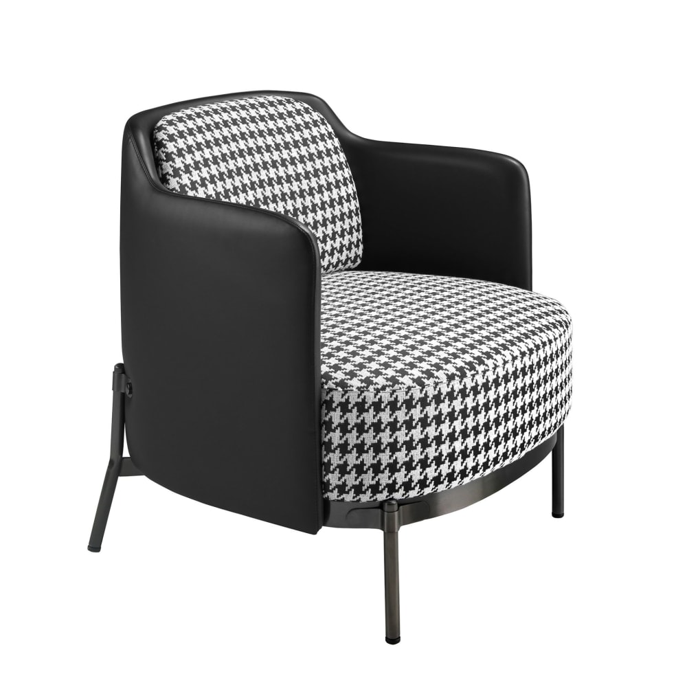 Fauteuil en tissu noir et blanc et similicuir noir Fauteuil en tissu noir et blanc et similicuir noir