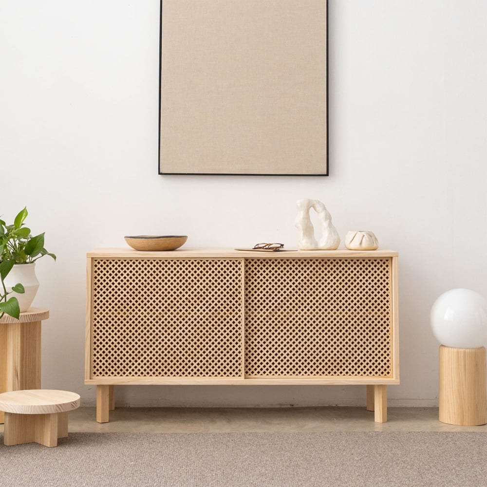 Sideboard aus massivem Naturholz mit 2 Türen 120 cm Lackiert -