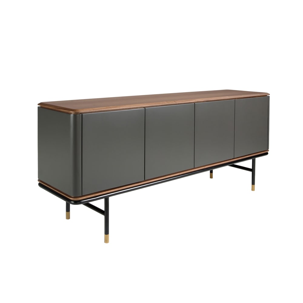 Buffet en bois gris foncé, acier noir et plateau en noyer Buffet en bois gris foncé, acier noir et plateau en noyer