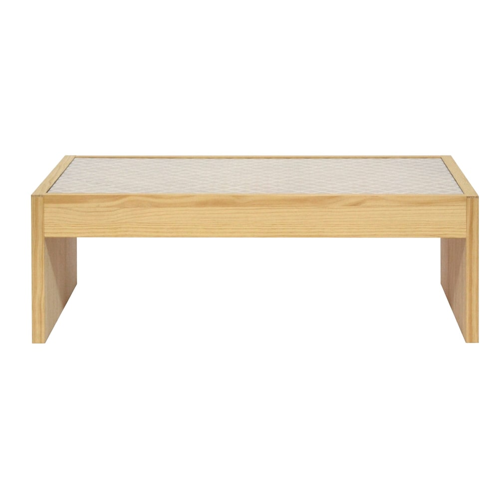Table basse en bois massif naturel avec verre 98 cm Verni