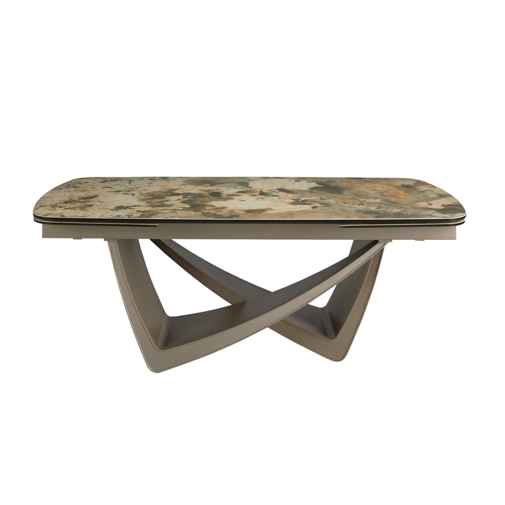 Table à Manger Extensible Ovale en Marbre Porcelaine et Acier Taupe
