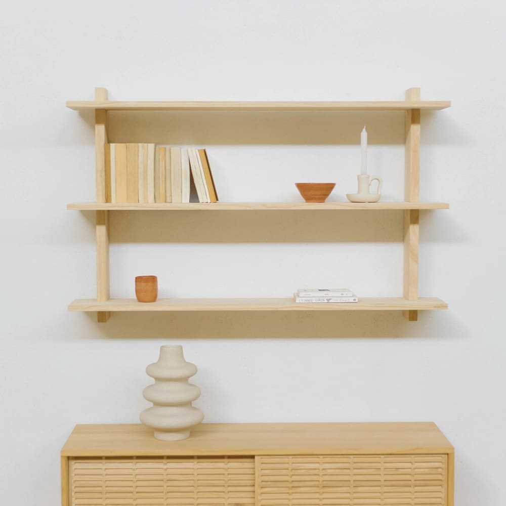 Triple étagère murale en bois de pin naturel 90 cm Verni - Maisons du Monde