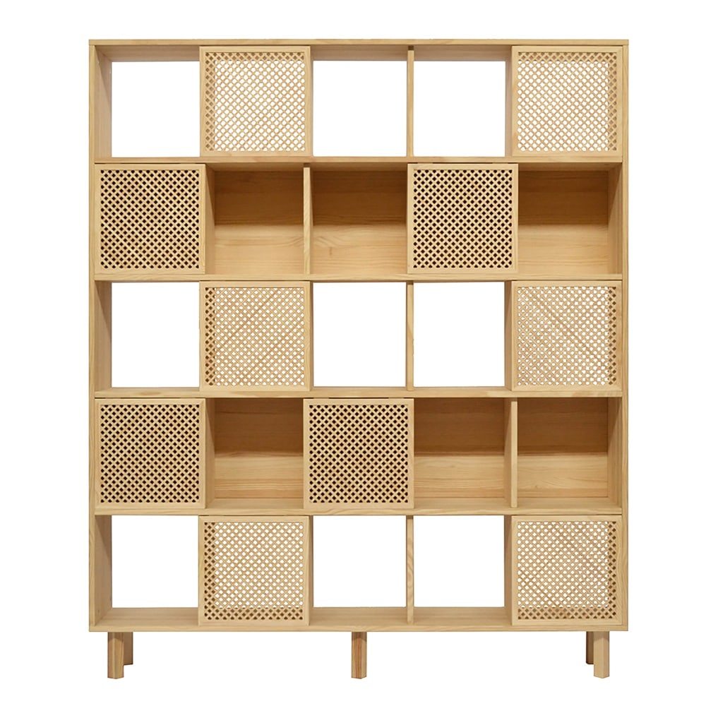 Bibliothèque en bois massif naturel - 10 portes - 160 cm Verni