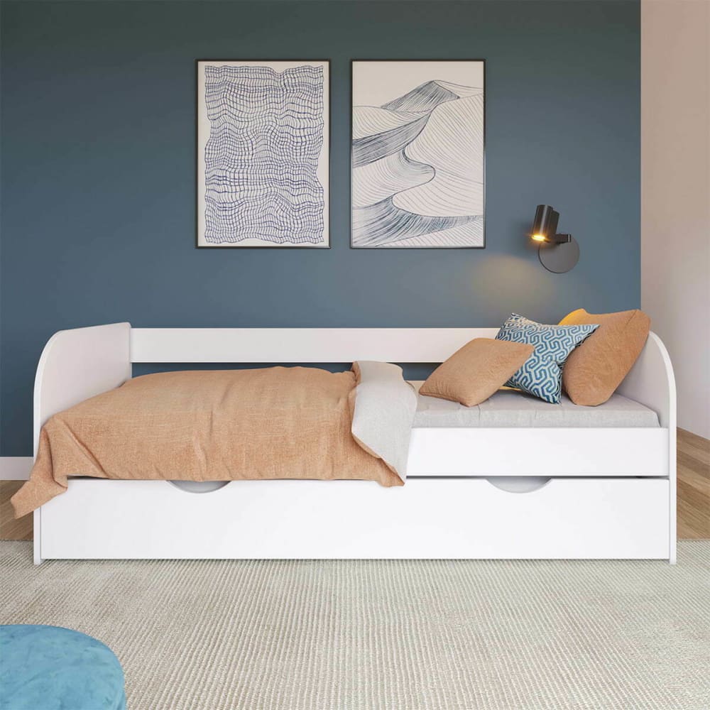 Lit banquette gigogne bois massif blanc 80x190 cm - Maisons du Monde
