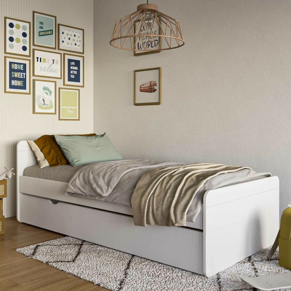 Pack lit gigogne avec matelas bois massif blanc 90x190 cm - Maisons du Monde