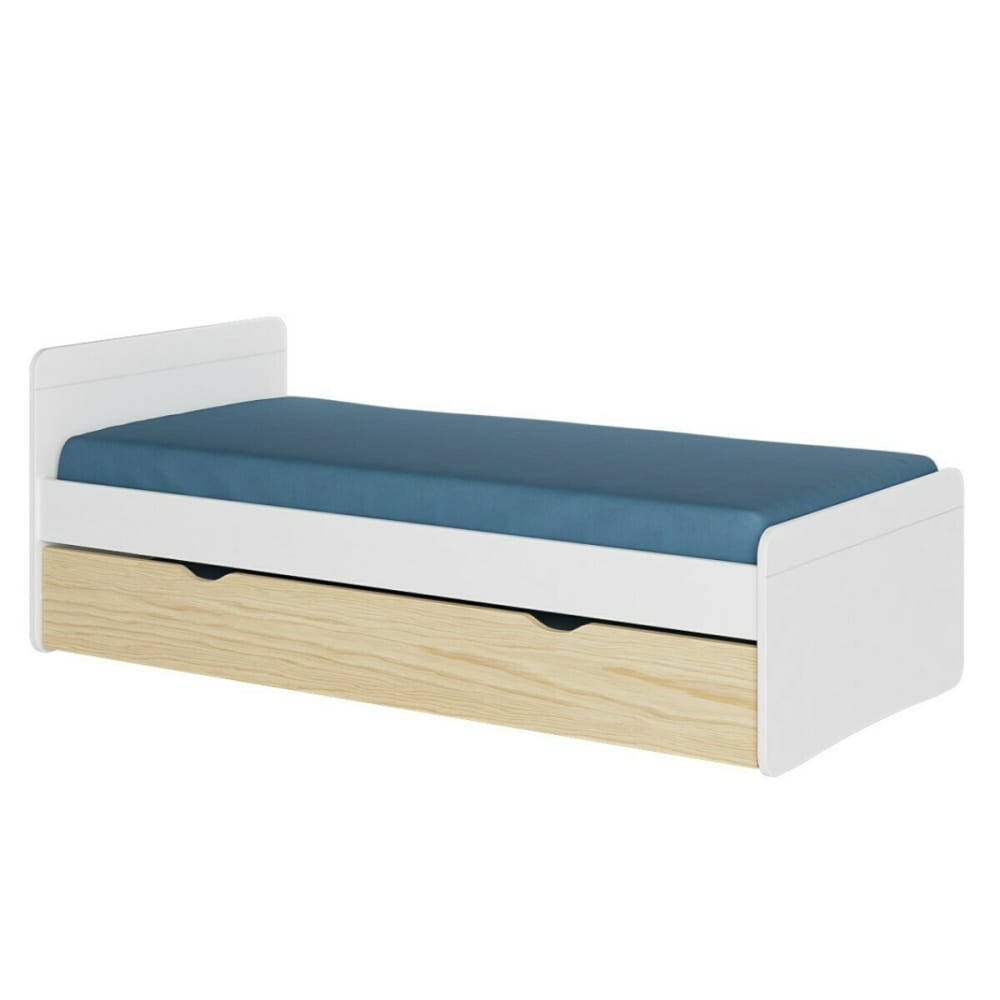 Pack lit gigogne avec matelas blanc et bois 90x190 cm
