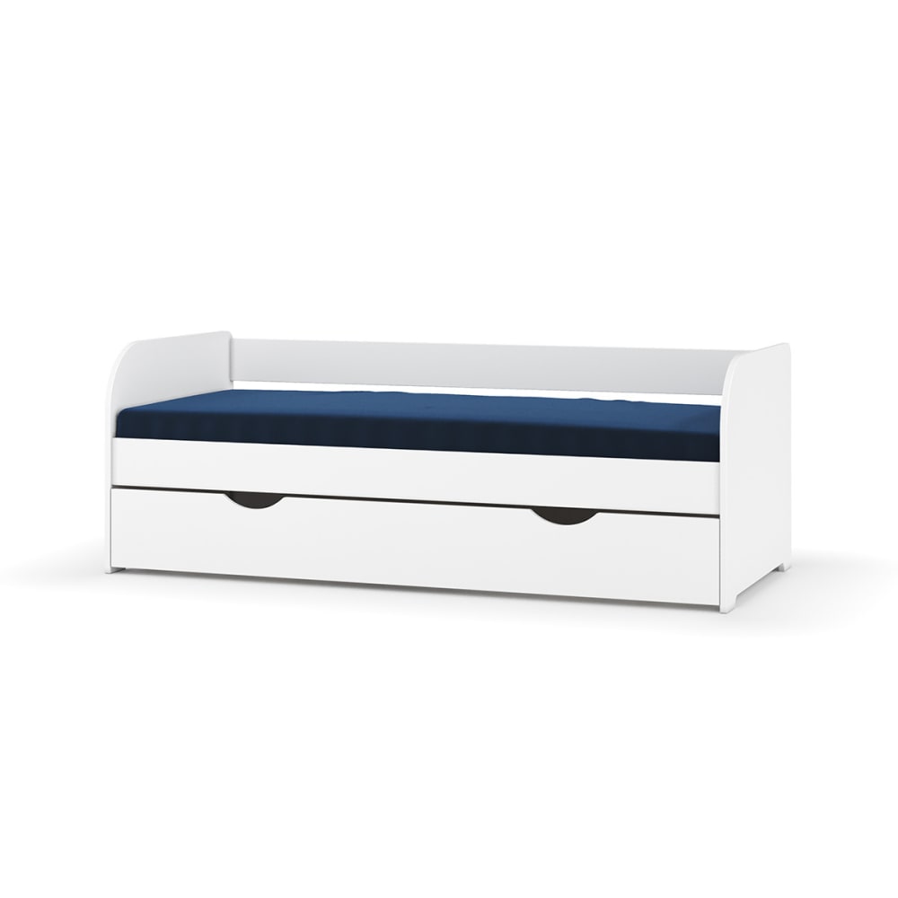 Pack lit banquette Gigogne avec matelas bois massif blanc 80x190 cm
