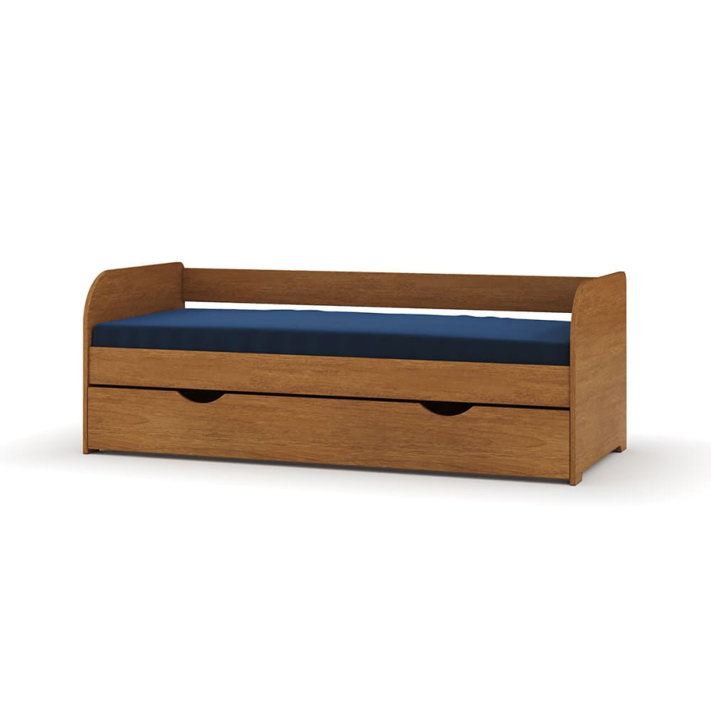 Pack lit banquette Gigogne avec matelas bois massif noisette 80x190 cm
