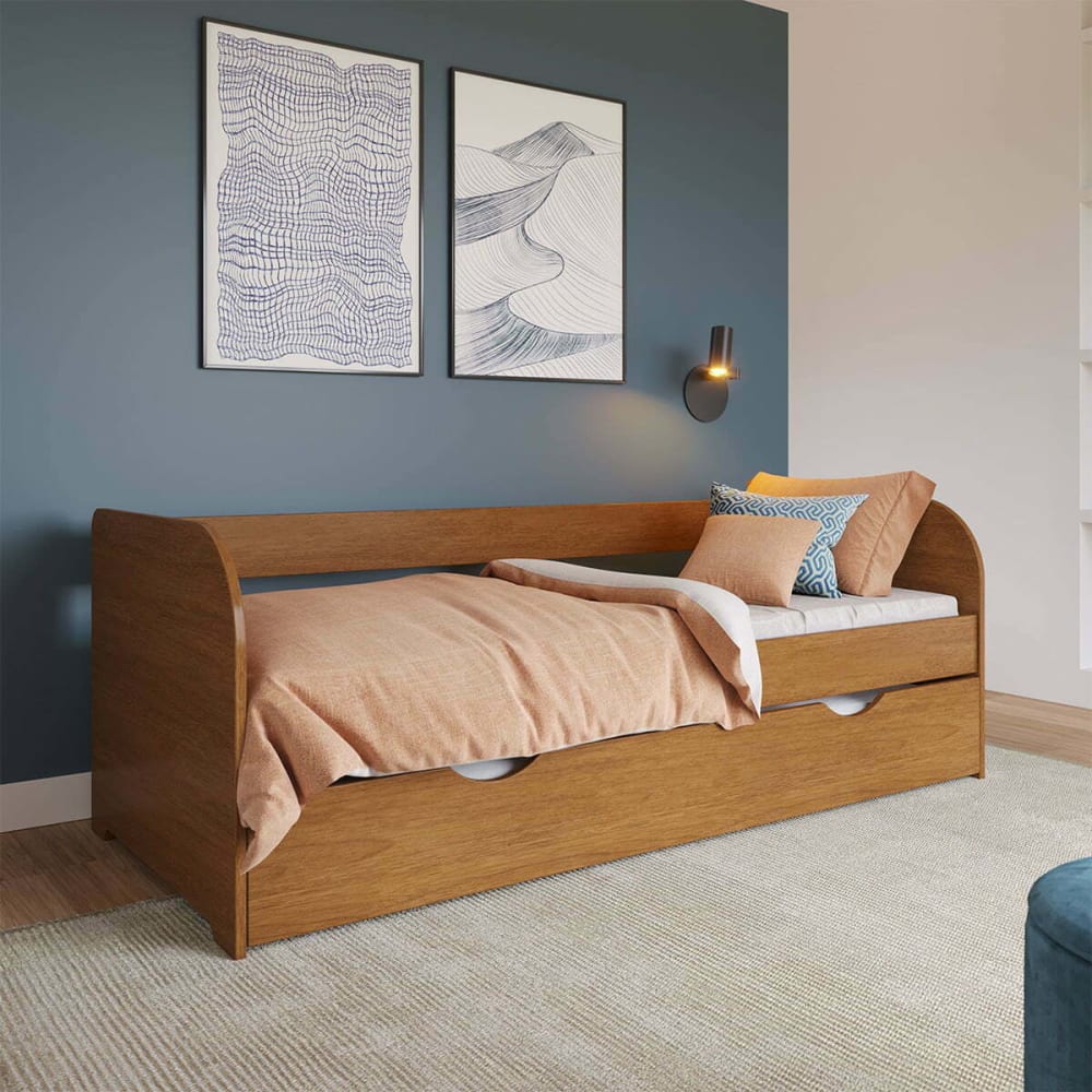 Pack lit banquette gigogne avec matelas bois massif noisette 80x190 cm - Maisons du Monde
