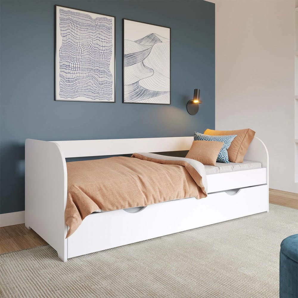 Pack lit banquette gigogne avec matelas bois massif blanc 80x200 cm - Maisons du Monde