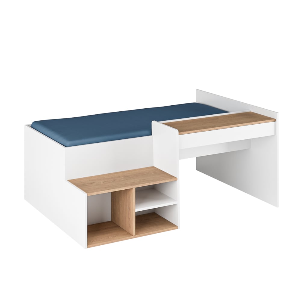 Pack Lit combiné avec bureau et matelas blanc et noisette 90x190 cm