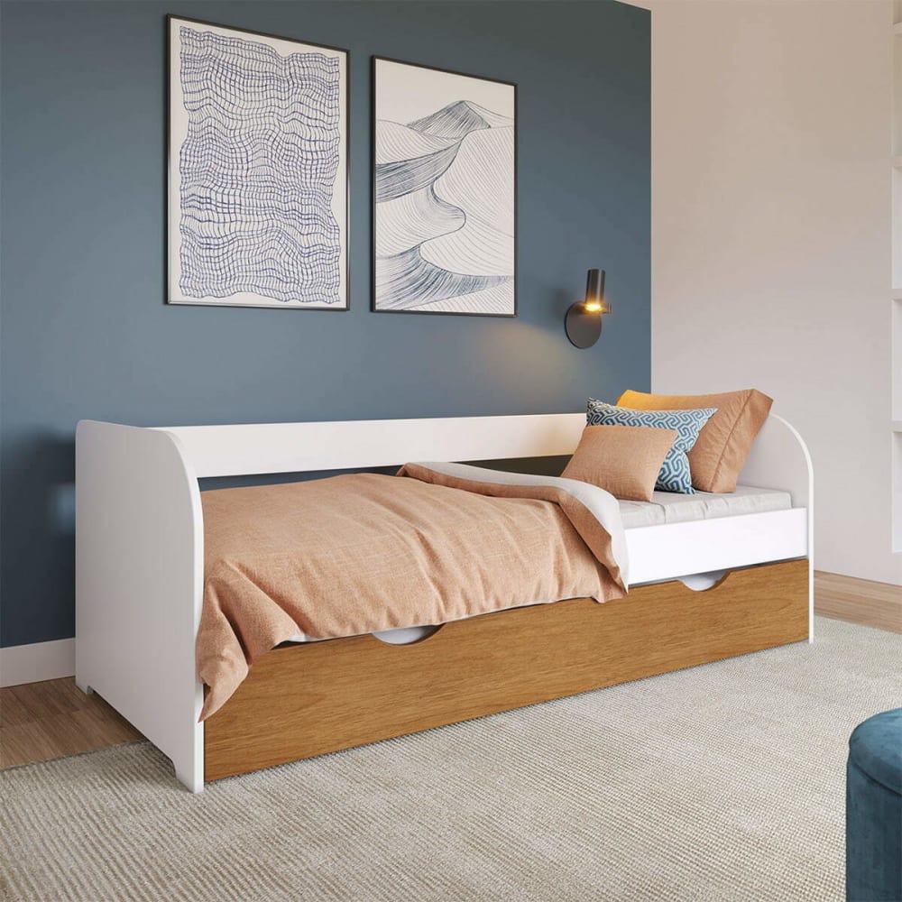 Lit banquette gigogne blanc et noisette 80x190 cm - Maisons du Monde