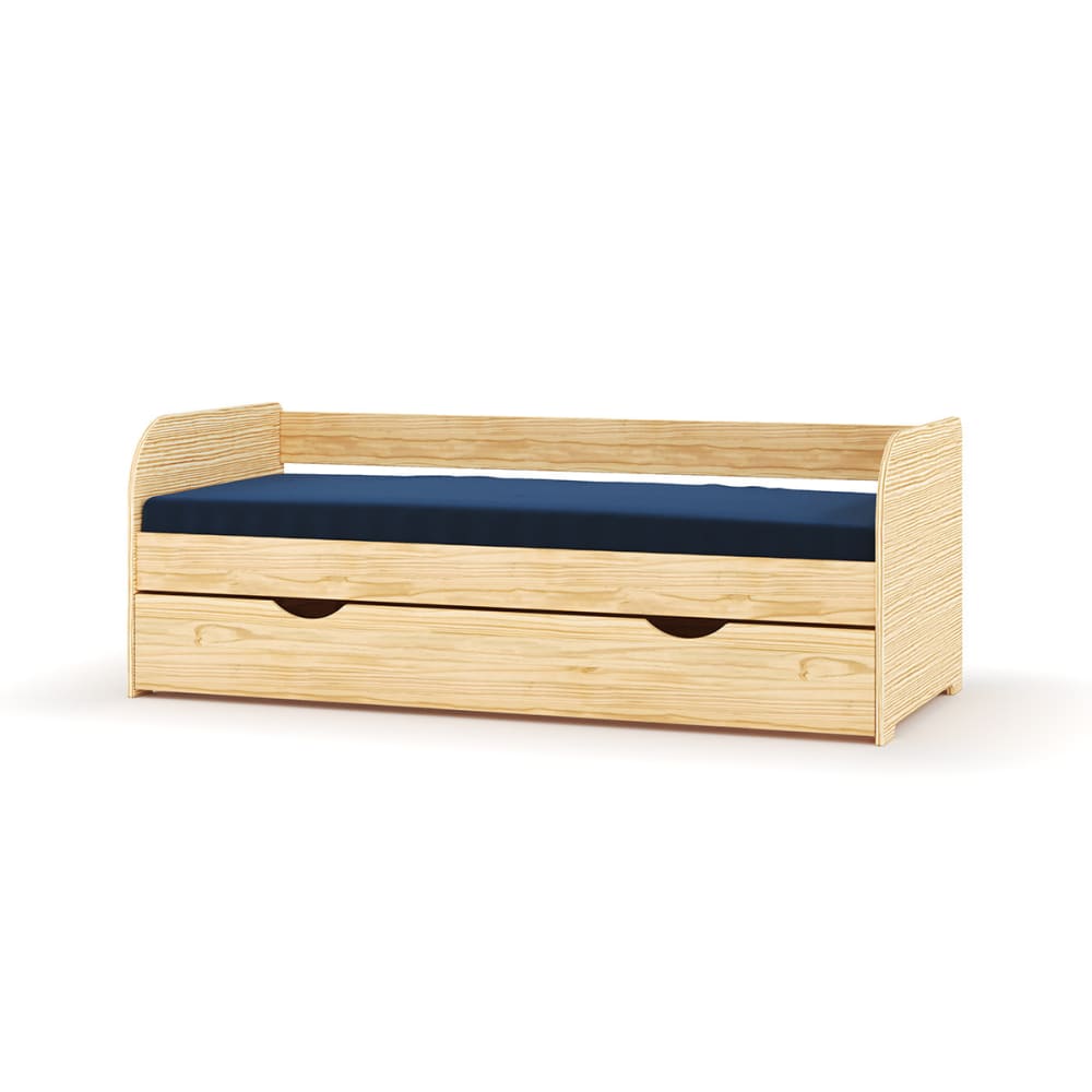 Pack lit banquette Gigogne avec matelas bois massif 80x190 cm