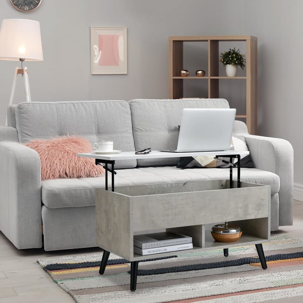 Table basse relevable pour salon gris